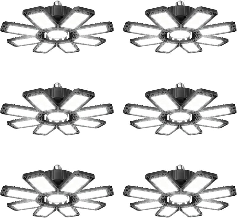 ISKYDRAW LED Garage Lights 6 Pack, 240W 24000LM Bright Shop Lights, Deformable Garage Lights Ceiling LED with 8 +1 Adjustable Panels, Screw in Bay Lighting for Garage Workshop Basement Barn Warehouse - Image 1